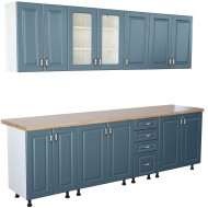 Bucatarie Zebra 260 cm din MDF Albastru cu blat termoizolant artar Bucatarie Zebra 260 cm din MDF Albastru cu blat termoizolant artar